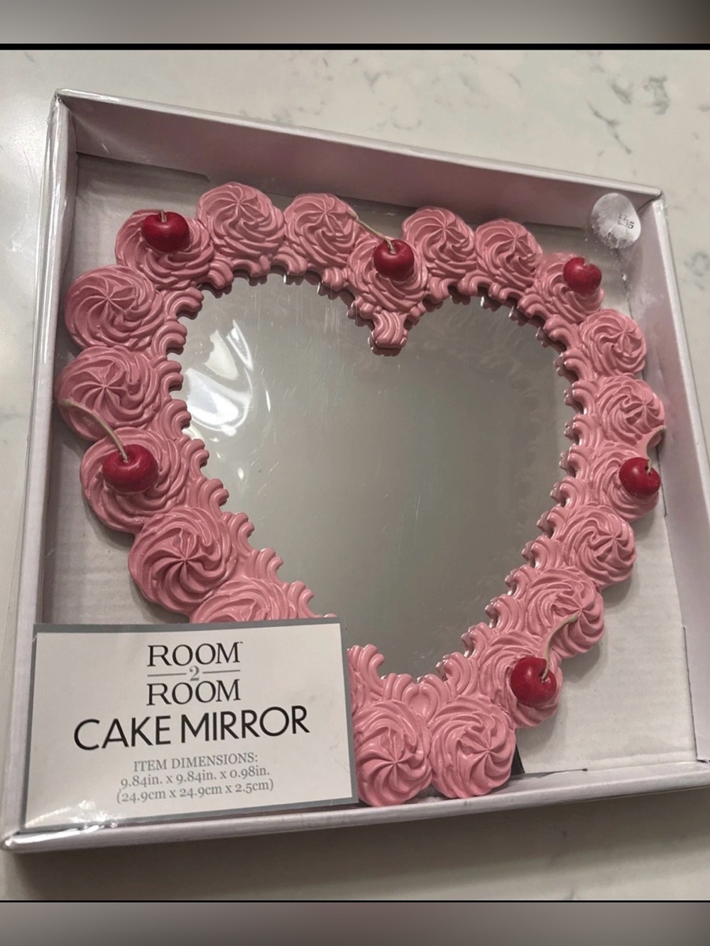 Cherry Heart Mirror Decor Fake Cake Pink Frosting Free Standing/Wall Mount NEW